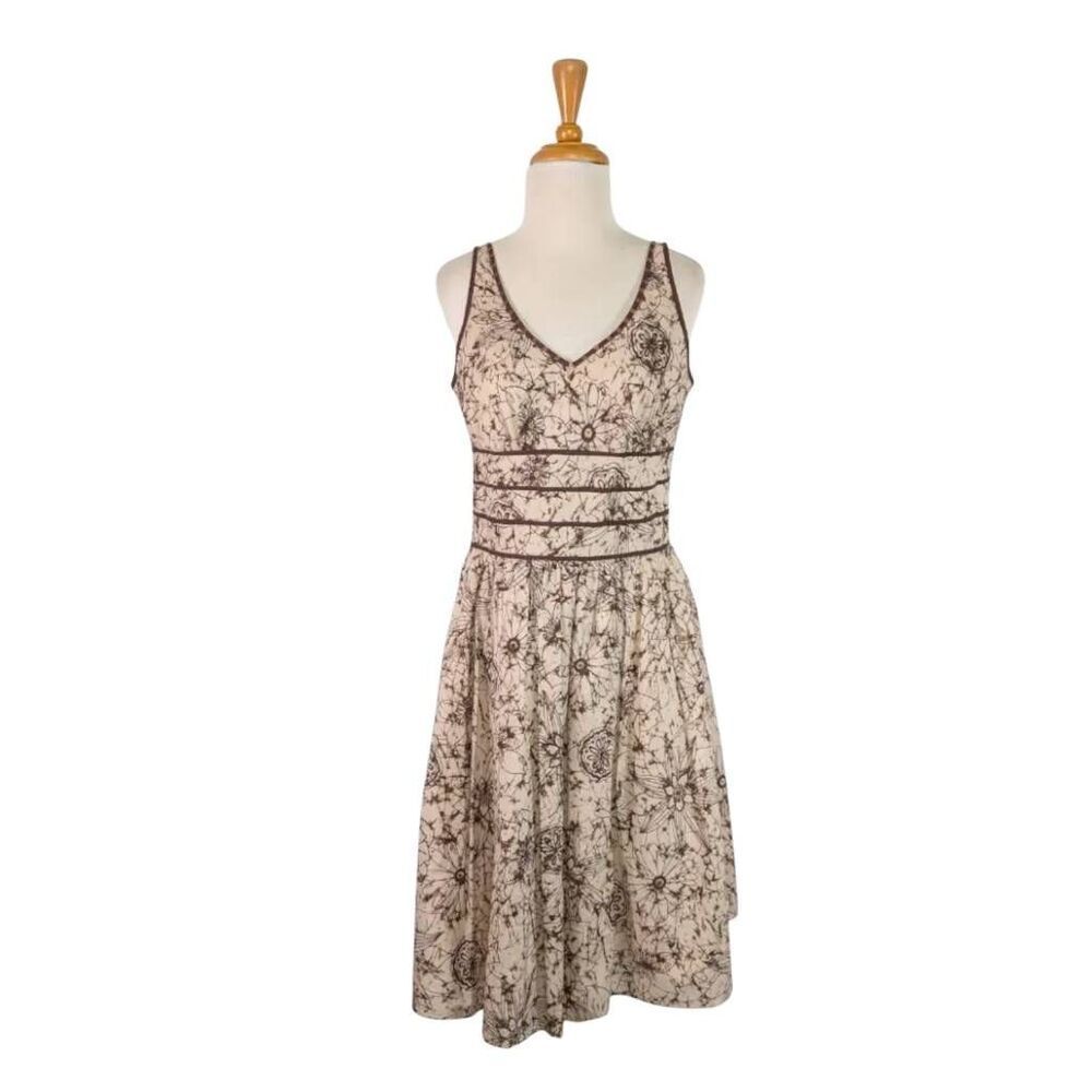 Amanda Lane 10P MP Brown Batik Midi Dress Fit & Flare Cottagecore Hippy Boho